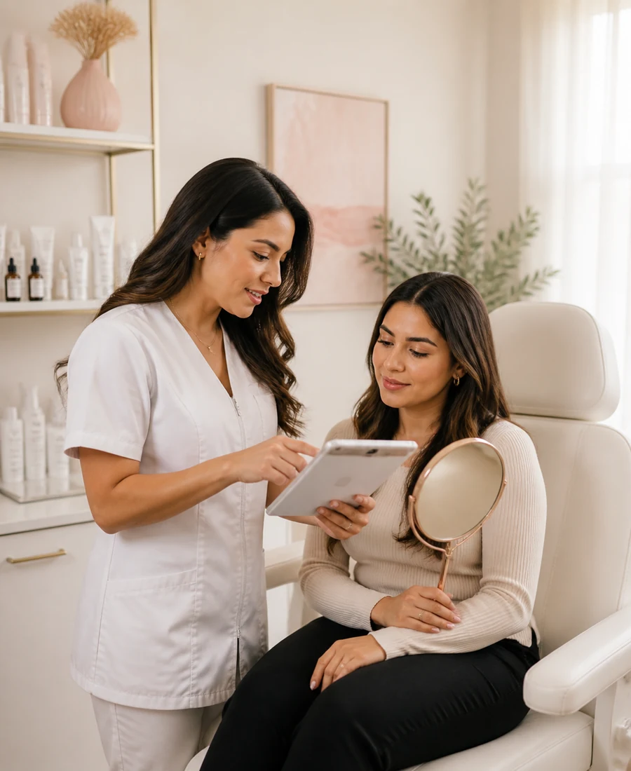 Esteticista realizando un tratamiento facial personalizado